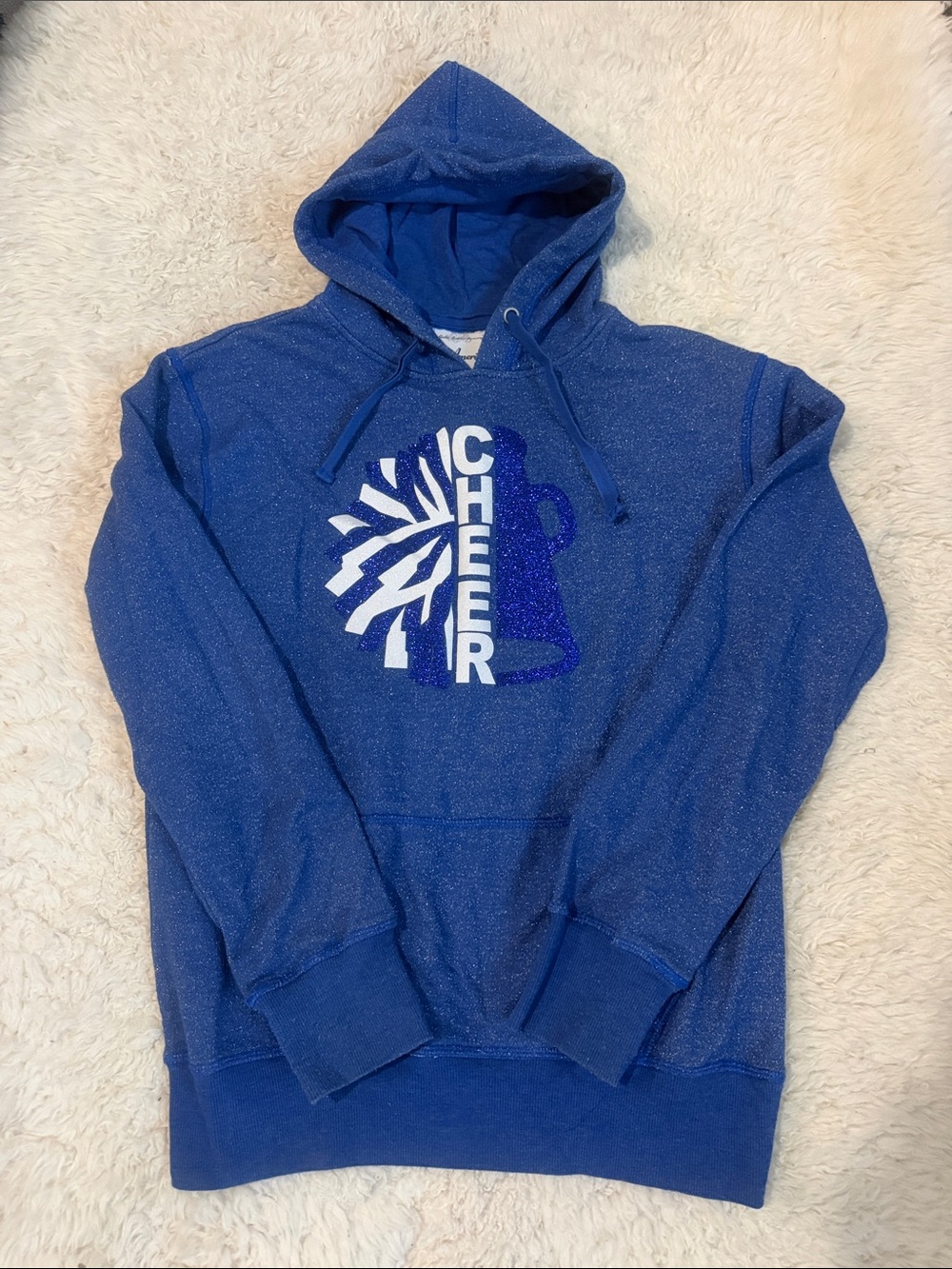 Minnetonka Tonka Girls Blue 'Cheer' Glitter Graphic Hoodie Pullover M